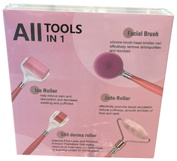 cprs0002 kit de belleza 4 en 1 (rodillo jade, dermarroller, ice roller, cepillo exfoliante)